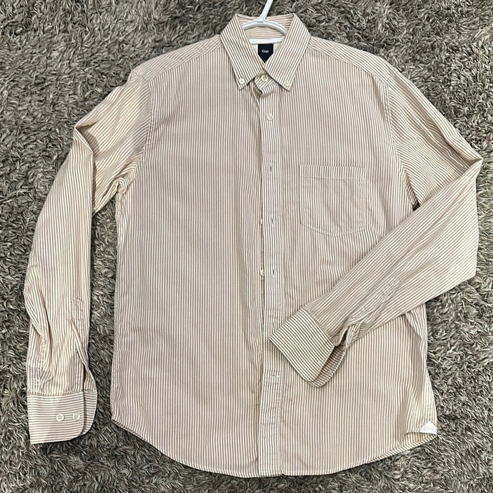 GAP Tan Casual Button Down Shirt with Pin Stripes
